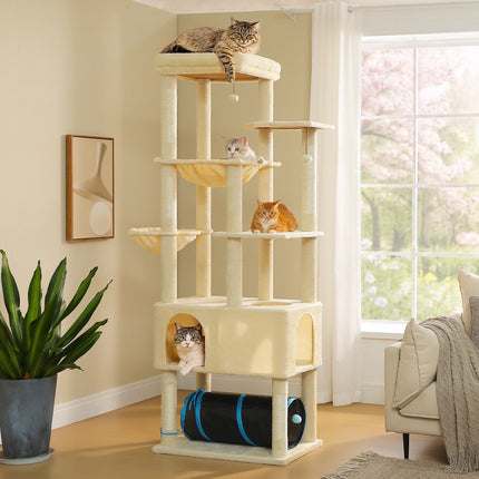 Tall Cat Tree with Large Condo Sisal Scratching Posts Oversized Perch Spacious Hammocks Multi-Level Cat Tower with Cat Tunnel Large Cat Furniture for Indoor Big Cats