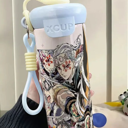 Demon Slayer Stainless Steel Insulated Cup Cute Fashion Cartoon Floating Ball Straw Thermos Portable Coffee Cup Gift for Friends
