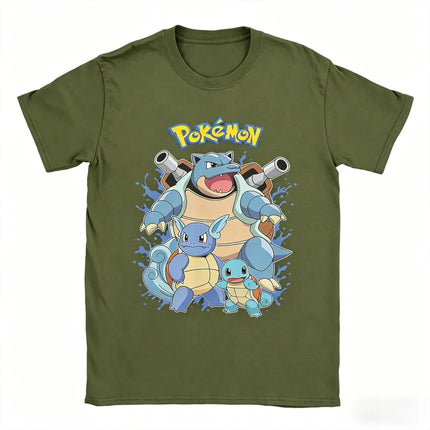 2026 Hot Sale Pokemon Blastoise Evolution T-shirt Squirtle Wartortle Blastoise Print Anime Tee Men Women Short Sleeve Summer Top