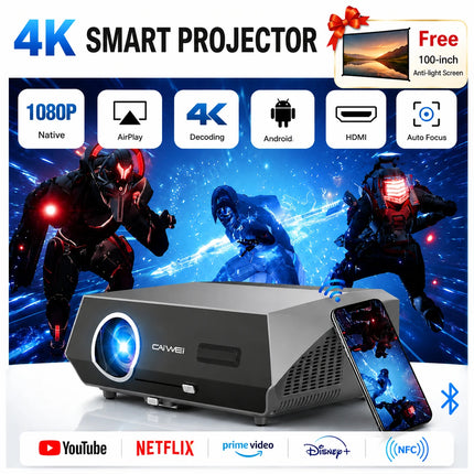 4K auto focus movie projector 3800 ANSI 2.4+5G wifi bluetooth 1080P full hd HDR android tv video daytime projector home theater