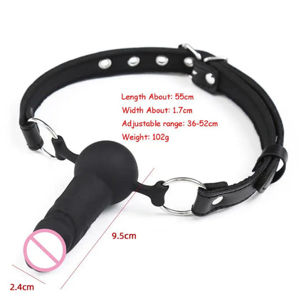 Silicone Dildo Ball Gag PU Strap Mouth Plug Sexy Adult BDSM Bondage Restraints Roleplay Slave Toys for Women Men Couples Bed