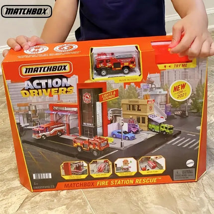 Genuine Matchbox Car Action Drivers 1/64 Fire Station Rescue Blaze Blitzer Vehicle Model Toys Boys Collection Toys Birthday Gift