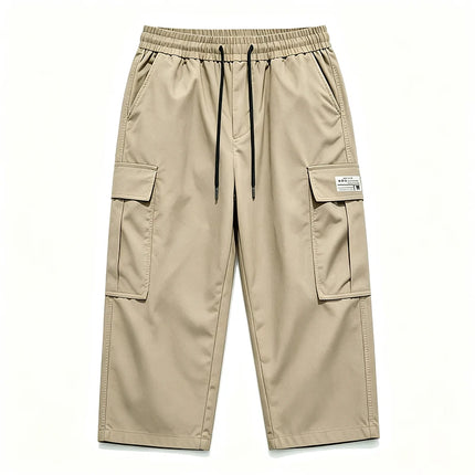 Men New Cargo Capri Pants Loose Fit Elastic Drawstring Waist Multi Pocket Outdoor Walking Holiday Summer Casual 7/8 Trousers