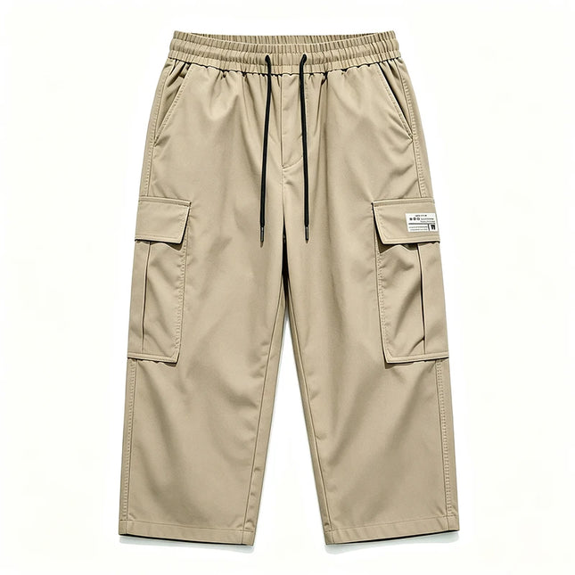 Men New Cargo Capri Pants Loose Fit Elastic Drawstring Waist Multi Pocket Outdoor Walking Holiday Summer Casual 7/8 Trousers
