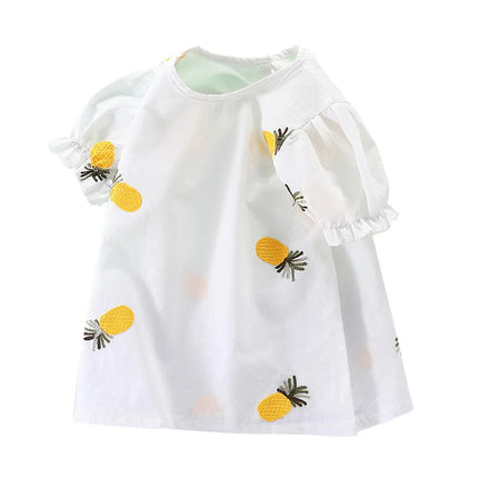 Girls T-shirt Summer Dress Baby Girl Korean Version Half Sleeved Trendy Flower Bud Sleeve Children's Pure Cotton Bottom Top
