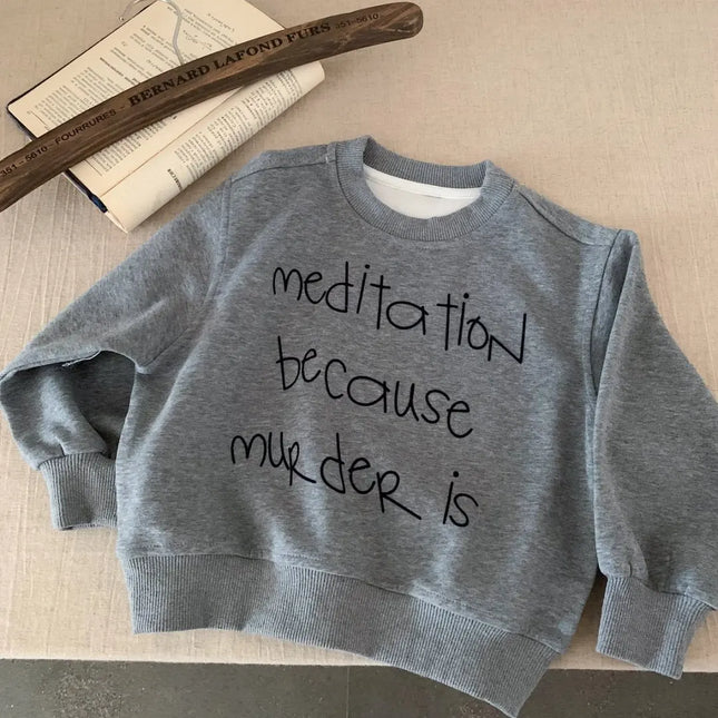 2025 Autumn New Children Solid Sweatshirt Baby Fashion Letter Printed Long Sleeve Tops Kids Girl Boy Crewneck Hoodie Clothing