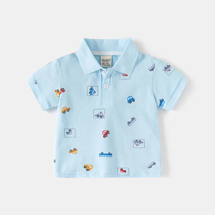 MILANCEL New Summer Kids Polo Shirt 2-6T Cartoon Car Boys T-shirt Korean Version Thin Girls Lapel Tee Children Clothes Tops