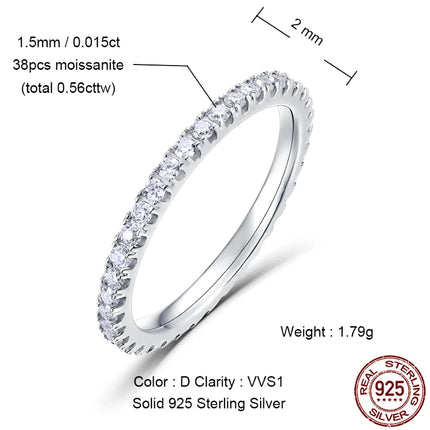 WES 2mm Full Eternity Moissanite Ring 925 Sterling Silver D Color VVS1 Stackable Wedding Band For Women Fine Jewelry