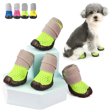 Breathable Mesh Small Dog Shoes, Anti-Slip Rubber Sole, Adjustable Paw Protectors for Hot Pavement, Walking Running Boots Summer