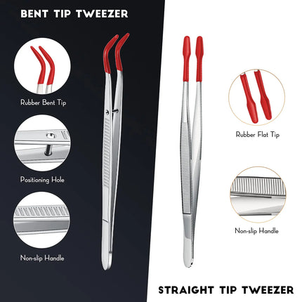 1/4 Pieces Tweezers With Rubber Tips Tweezers Rubber PVC Silicone Coated Non Marring Flat Tip Bent Tip Tweezers Tipped Tweezers