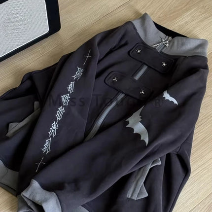 Autumn Gothic American Retro Zipper Hoodie Jacket Women Embroidery Letter Design Sweatshirt Harajuku 2000s Warm Tops Clothes