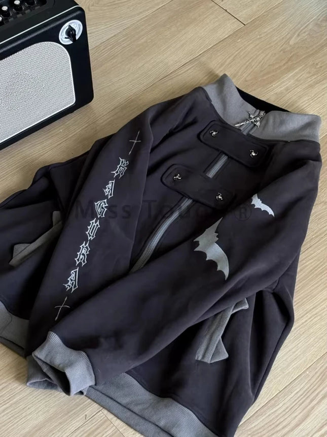 Autumn Gothic American Retro Zipper Hoodie Jacket Women Embroidery Letter Design Sweatshirt Harajuku 2000s Warm Tops Clothes