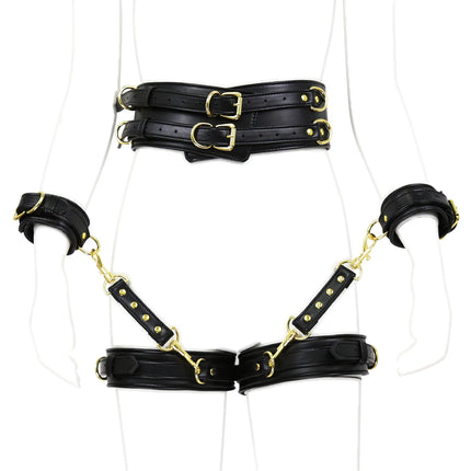 Thierry 4 Pcs/Set PU Leather Handcuffs Leg Cuffs Waist Belt Bondage Restraints Set ,BDSM Sex Toys for Couples Adult Games