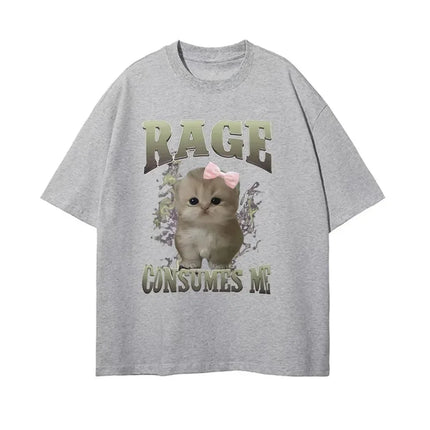 Rage Consumes Me Funny Cat Meme Printed T-shirt Women Fashion Kawaii Casual Loose T-shirts O-Neck Short Sleeve Tee Shirt Unisex