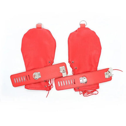 PU Leather Hand Restraint Mitten Gloves with Padlock and D Rings Fetish BDSM Bondage Erotic Toys Chastity Sex Toys