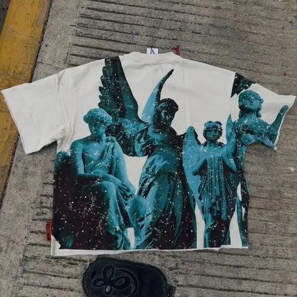 2026 New Style Cotton T-Shirt Short Sleeve Full-Printed Digital Print Men Women Couple Street Hip Hop Hooded Top