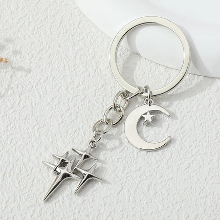 Y2K Keychains Star Moon Metal Key Rings For Women Men Friendship Gift Handbag Decoration Handmade Jewelry