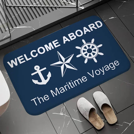 Bath Mats Chic Nautical Anchor Boat Navy Blue Stripes Bathroom Floor Carpet Washable Non-slip Living Room Door Kitchen doormat