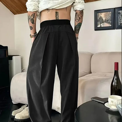 Men's Wide Leg Pants Casual Loose Fit Streetwear Trousers Fashion Hip Hop High Street Man Jogger Pant Solid Color Suit Pants