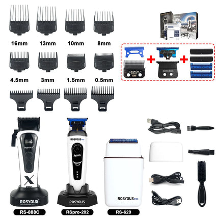 ROSYOUS RS-888C KM-1595 JC-10000 External Rotor Brushless Motor Men Electric Hair Clipper Kit 8000RPM Professional Hair Trimmer