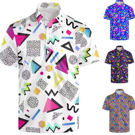 Hawaiian Men Polo Shirts 3D Colorful Geometric Printing Men's Summer Loose Beach Oversize Short Sleeve Golf Shirts Unisex Tops