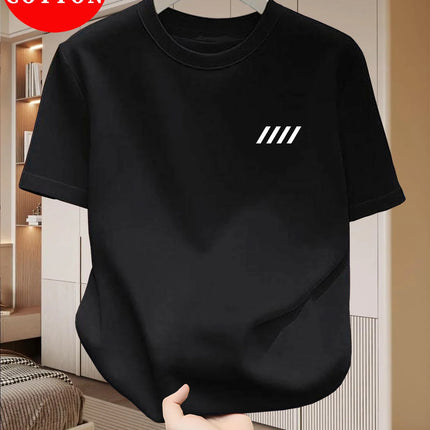 100 Cotton Men's Oversized T-Shirt - Breathable Short Sleeve Round Neck with Minimalist Black Grid Pattern PrintCasual shirts