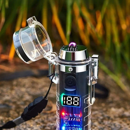 Waterproof Outdoor Camping Compass Dual Arc Type-C Plasma USB Electric Lighter Multi-Function Flashlight Survival Ignition Tool