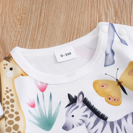 Spring And Autumn Boys And Girls Cute Cartoon Tropical Animal Aop Print Long Sleeve Baby Bodysuit