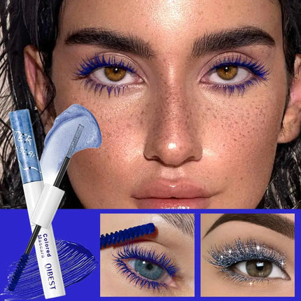 QIBEST Double-Ended Diamond Glitter Mascara Lasting Colored Mascara Eyelashes Pink Blue Green Red Voluminous Mascara Rimel