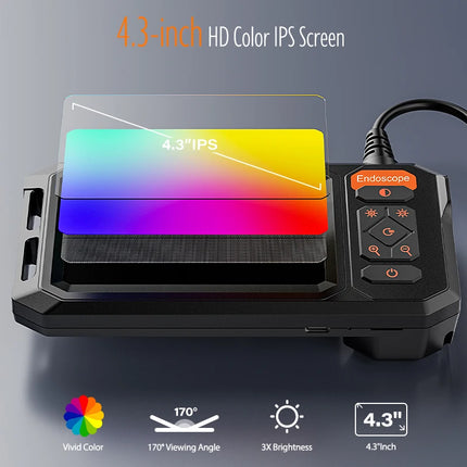  4.3'' IPS Screen Industrial Endoscope Camera 1080P IP67 Waterproof Borescope 1-30m Rigid Cable for Pipe Automobile Inspection