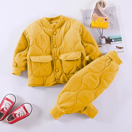 Korean version Baby Boy Clothes children's thickened insulation with cotton clip winter set suitable for baby top jacket+pants