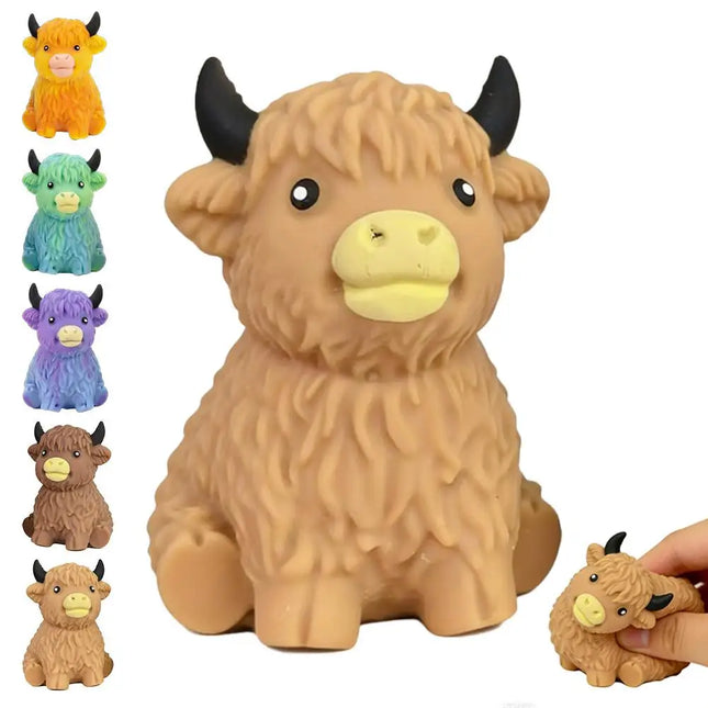 Highland Cow Squishy Toy Slow Rising Stress Relief Fidget Ball Cute Stuffed Animal Squeeze Toy for Kids Adults Birthday Gift
