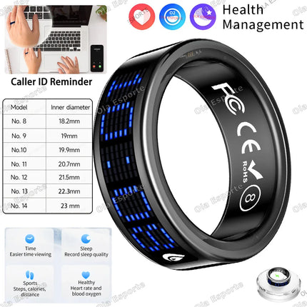 Call ID Reminder Smart Ring Display Screen and Touch,Tasbih Counter,Health Manager,5ATM Waterproof Multiple Sport Mode Men Women