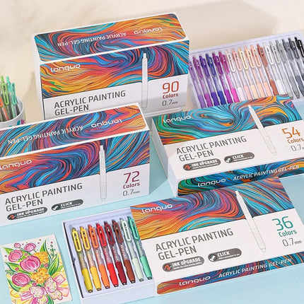 Languo Acrylic Painting Gel Pen Set 36/90 Colors Retractable 0.7mm Handbook Pen Multi-Color Student Writing Drawing Marker Pens