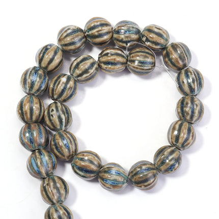 1 Strand  Pumpkin Shape Stripe Ceramics Beads Colorful Floral Glaze Beads for Jewelry Making DIY Loose Spacer Beads Accessories