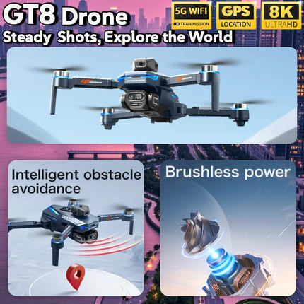 For Genuin GT8 Drone 8K Professional Dual Camera GPS FPV Brushless Motor Optical Flow Hovering Folding Quadcopter 4K RC Dron Toy