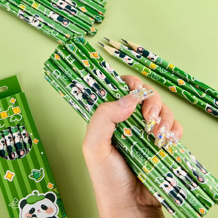 12Pcs/Set Cute Panda Pencil Wood Stationery Drawing Pen Cartoon Pattern Sketch Pen for Student