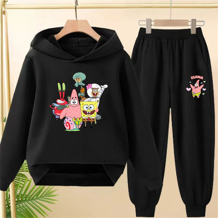 Yellow Children's hoodie SpongeBob Square Pants 3-12 years kids girls boy clothing tops+pants set leisure outerwear sweatshirt