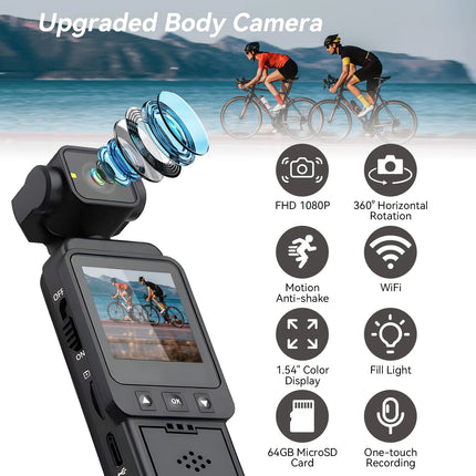 Outdoor Sports Camera Action Camera 1080P WiFi Fill Light Pocket Camera Mini POV Camcorder for Travel Vlogging Video Recording
