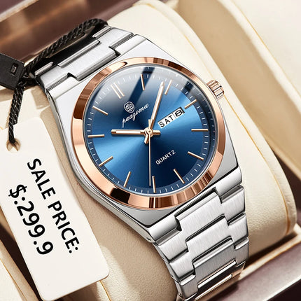PAAZOMU Luxury Quartz Men's Wristwatch Sport Men Watches Waterproof Luminous Date Week Stainless Steel Men's Watch Male Reloj+box