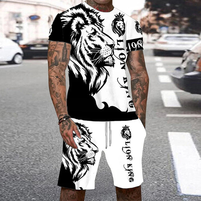 Summer Men's O Neck Short Sleeve Shorts Set 3D Tiger Printed Casual T Shirt Cool Personalized Streetwear Set Men's Sportswear