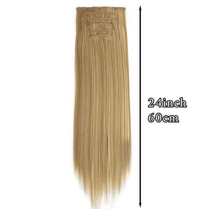 24 Inch Natural Hair Clips Synthetic Hair for Women Hair Tinsel Kit 16 Clips-on Hair in 6pcs Hair Extensions Wicks for Hair