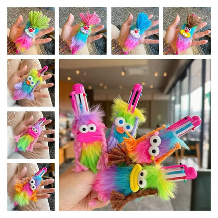 Bucktooth Rabbit Children's Plush Pen Sausage Mouth Iridescence Multi-color Ballpoint Pen Handwriting Neutral Gel Pen