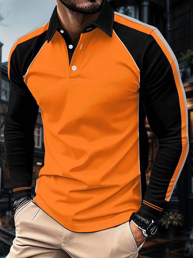 The new men's long-sleeved POLO shirt for Spring and Autumn 2025 features street fashion and comfort with 3D pattern printing