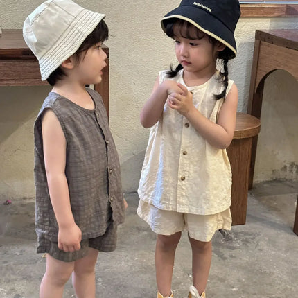 Summer Boys Clothes Set Children's Summer Set Boys' Pure Cotton Thin 2024 Girls' Korean Casual Baby Tank Top Shorts