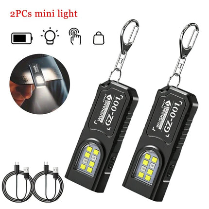 Rechargeable Mini Keychain Flashlight COB Working Light with Outdoor Hook Emergency Warning Light for Camping Walking Hiking