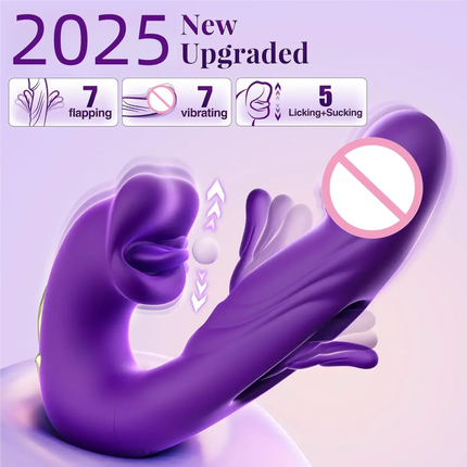 3In1 Telescopic Rotating Vibrators Dildo GSpot Clitoral Dual Stimulator Waterproof Women Tongue Licking Finger-Flapping Sex Toys
