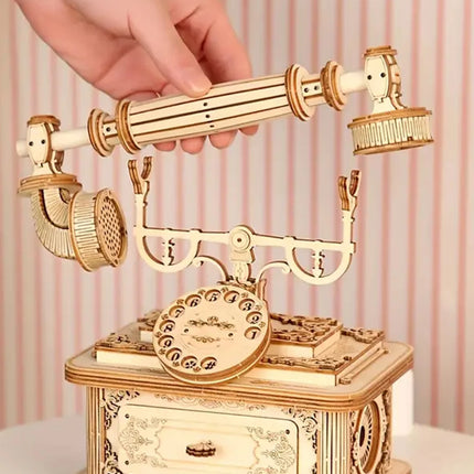 Creative Retro Telephone 3D Wooden Puzzle for Adults Tabletop Model Kits Decoration and Gift for Christmas Birthday