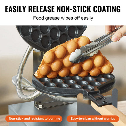 HomeWise Commercial Egg Bubble Waffle Maker 1400W Non-Stick Stainless Steel Bubble Puff w/180° Rotatable 2 Pans & Wooden Handles