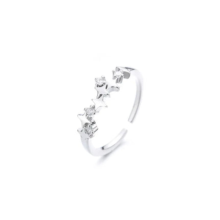 PANJBJ 925 Sterling Silver Four-pointed Star Shining Zircon Ring High-end Personalized Opening Adjustable Jewelry